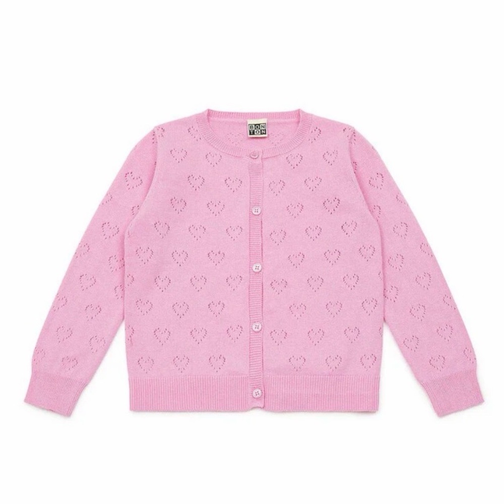 BONTON- Organic Cotton Hearts Cardigan, SZ 8